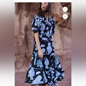 Oliphant Puff Sleeve Maxi- Lamu Black with matching belt